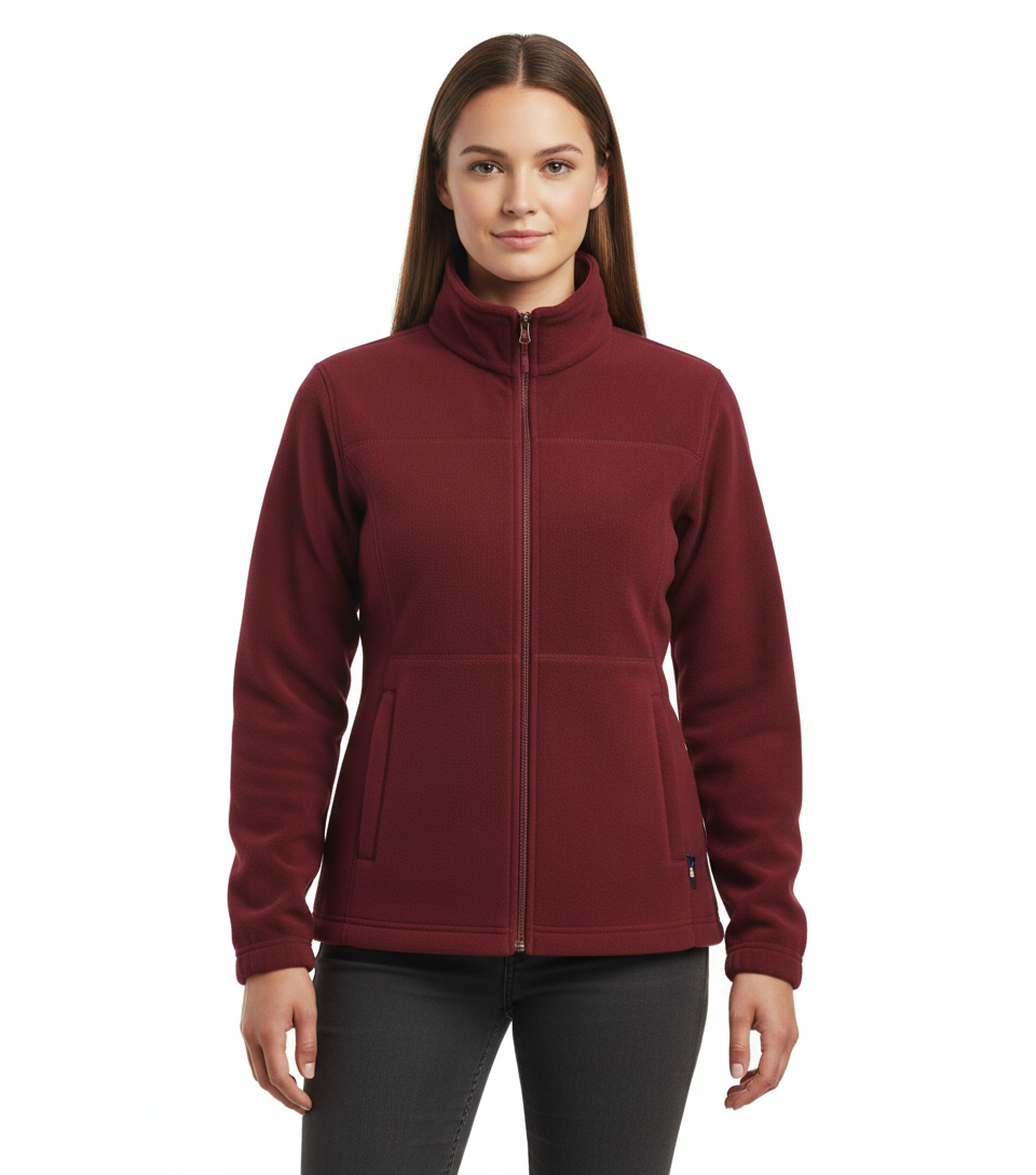 Womens Polar Fleece Full Zip Jumper Jacket Winter Warm in Burgundy