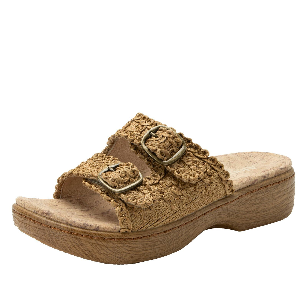 Alegria Oona Womens Slide Sandals Raffia Adjustable Comfort Non Slip 1.75" Heel in Natural