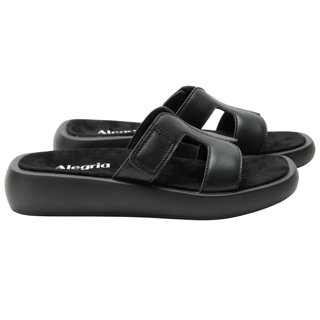 Alegria Portia Women’s Sandals Leather Adjustable Strap Comfort Slip-On in Black