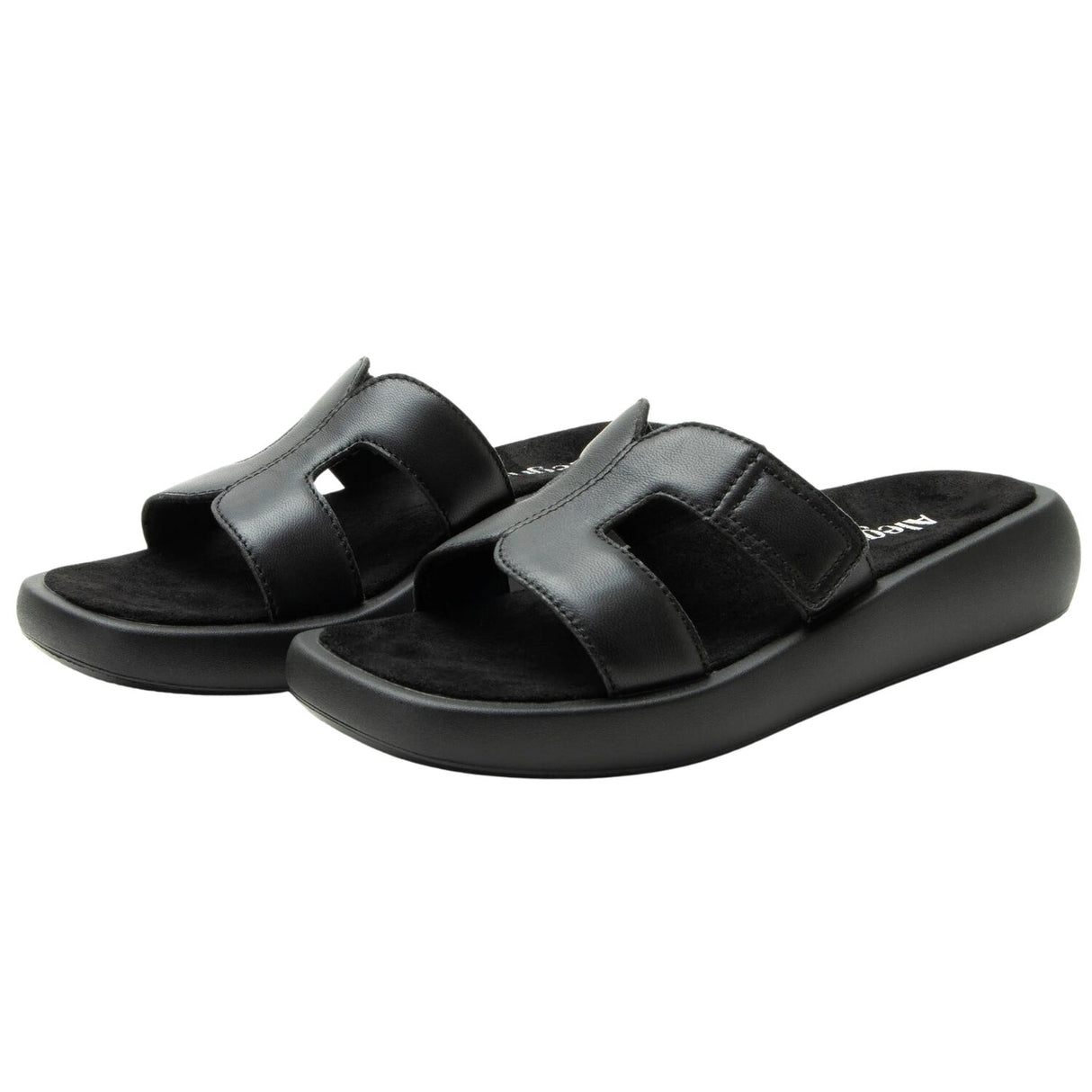 Alegria Portia Women’s Sandals Leather Adjustable Strap Comfort Slip-On in Black