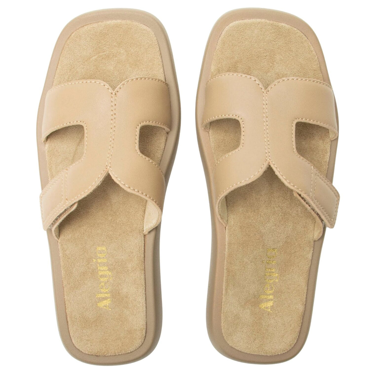 Alegria Portia Women’s Sandals Leather Adjustable Strap Comfort Slip-On in Beige