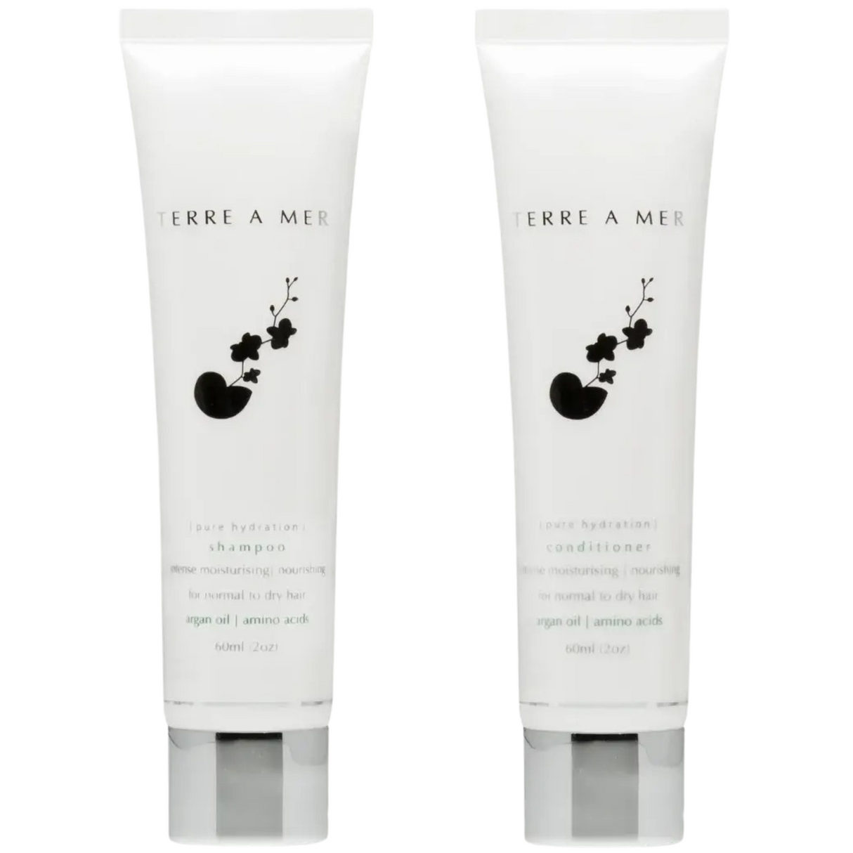 Terre A Mer Pure Hydration Amino Acid/Argan Oil Shampoo & Conditioner - 60ml Travel Size