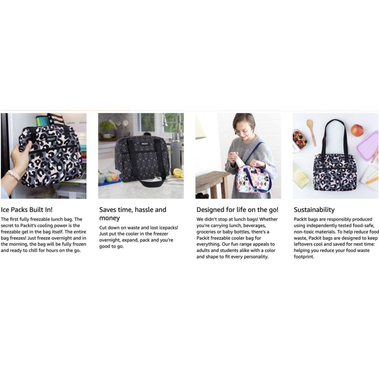 PACKIT Freezable Ice Lunch Bag Tote Food Storage Camping Travel Tiger - Wild Leopard