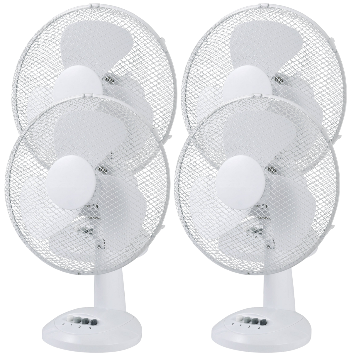 4x Sheffield 30cm Desk/Table Fan with 3 Speed Settings in White (PL705)