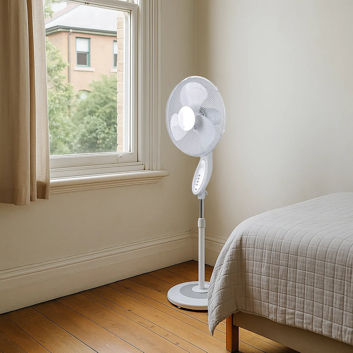 Sheffield Height Adjustable Pedestal Oscillating Fan w/ Remote Control - White (Self Standing)