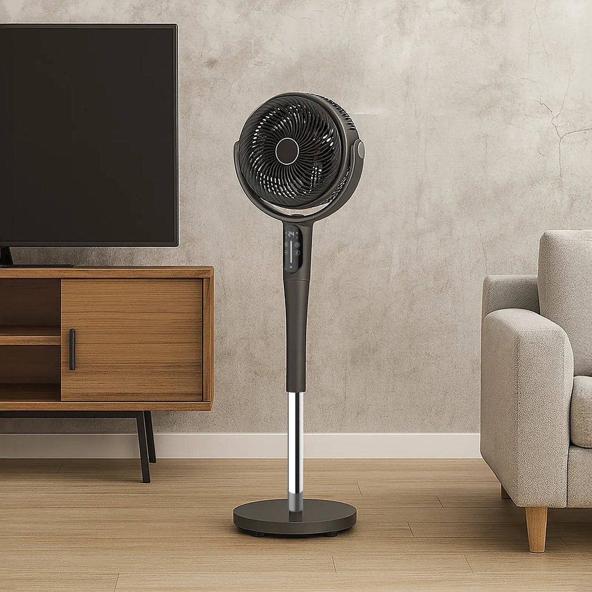 Sheffield 3D Pedestal Circulator Fan w/ LCD & Remote Control - Grey (PLA1955)