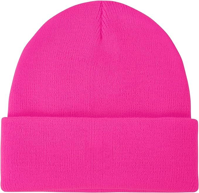 3x Fluro Pink Plain Beanie Bulk Pack - Unisex Warm Winter Knit Hat (One Size)