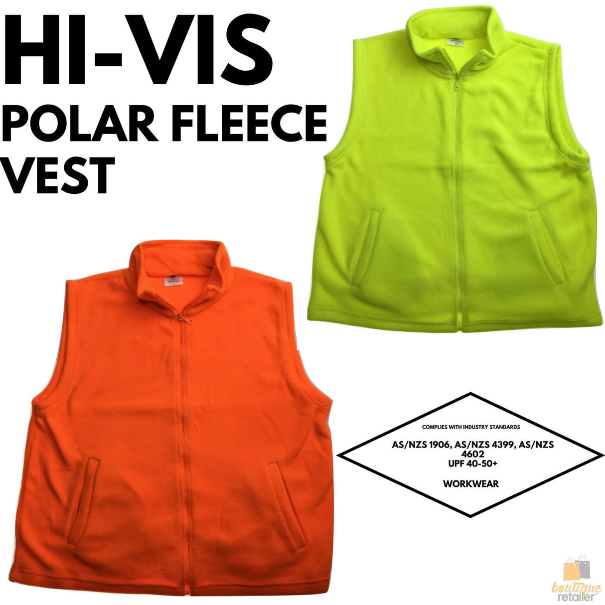 PLAIN HI VIS Polar Fleece Vest Full Zip Safety Workwear High Visibility Fleecy - Fluro Orange