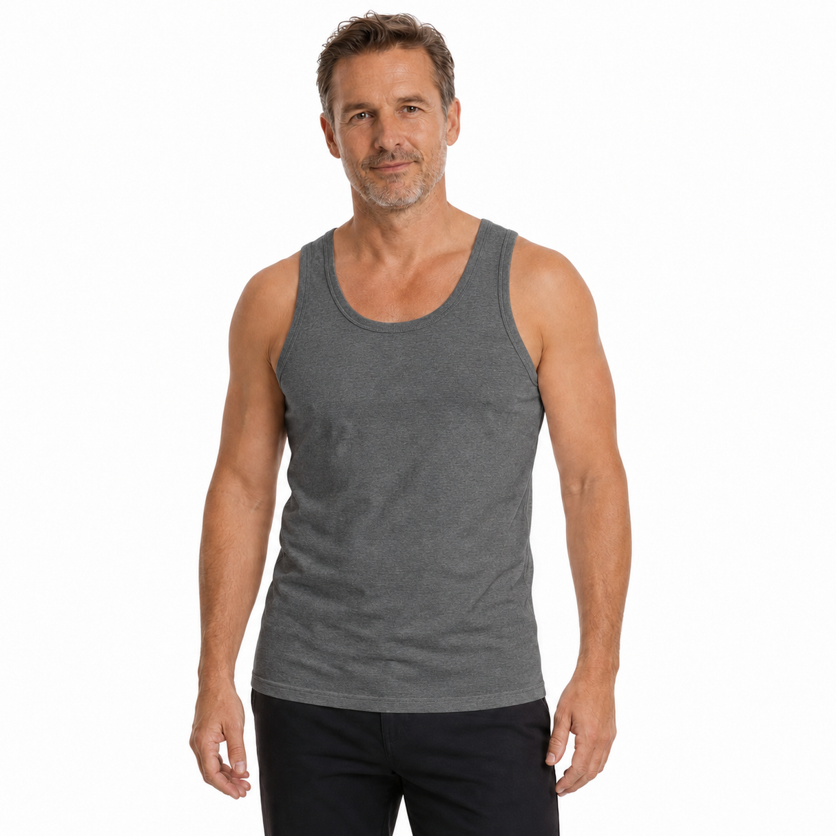 Mens 100% Cotton Plain Singlet Tank Top - Basic Slim Gym Top - Grey