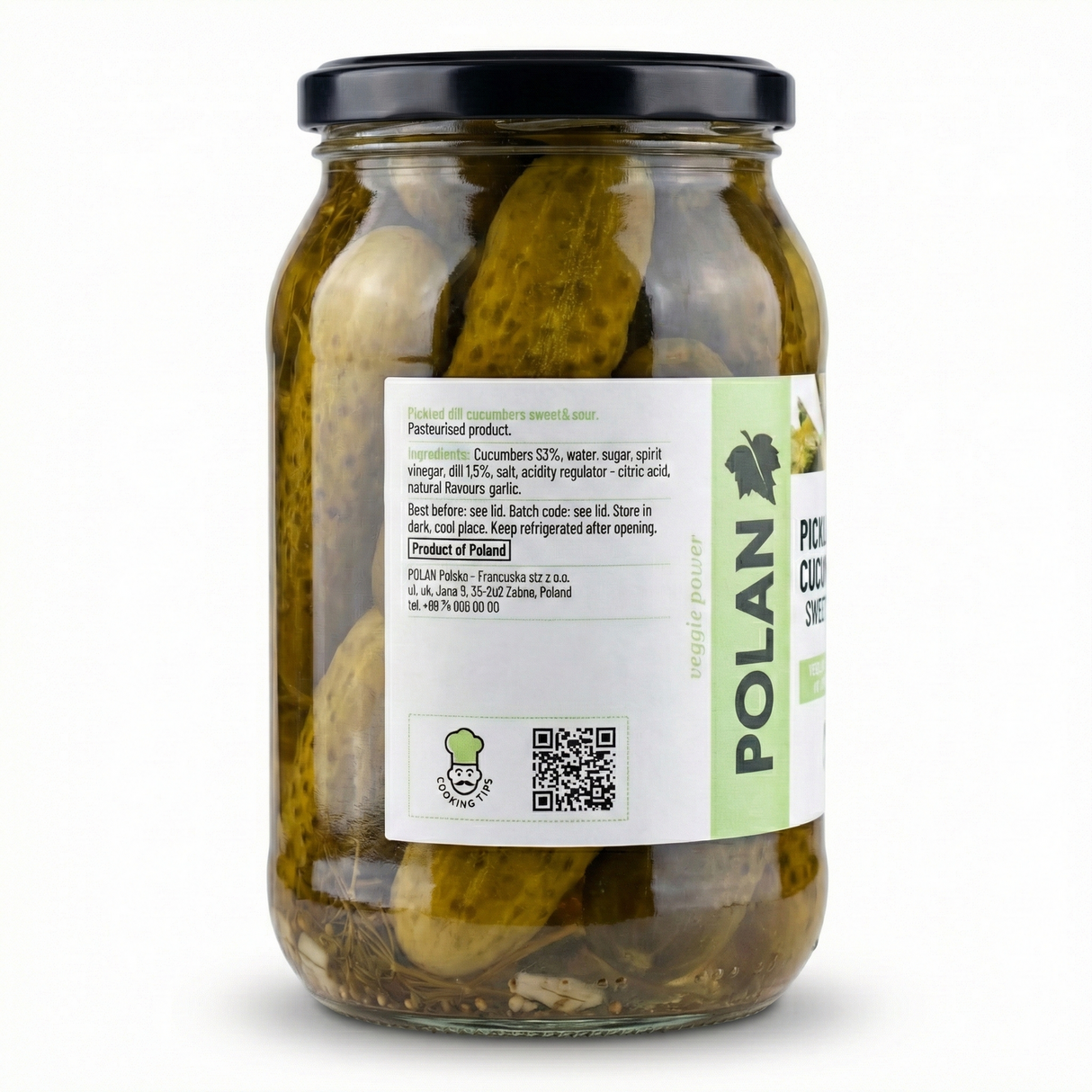 3x 860g (2.58kg) Polan Pickled Dill Cucumbers Sweet & Sour in Glass Jar - Product of Poland