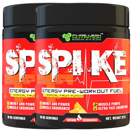 2x SPIKE Pre Workout Extreme Focus Energy Fuel 30 Serves Gym Caffeine Pumps BULK
