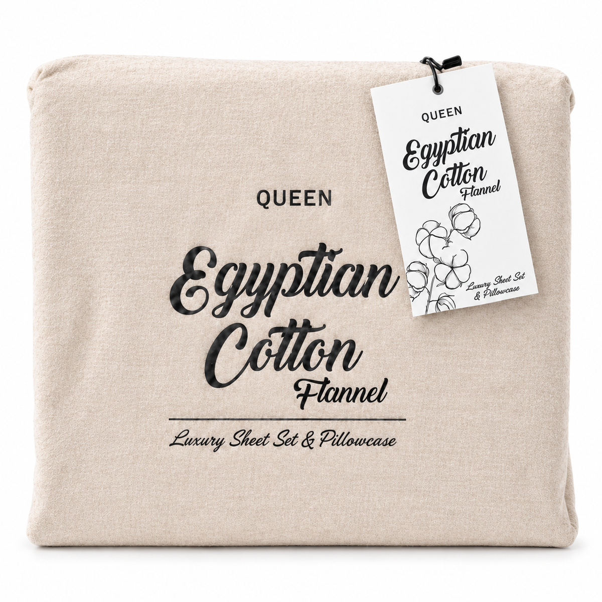 100% Egyptian Flannelette Cotton Queen Fitted Sheet Set & Pillow Cases in Beige