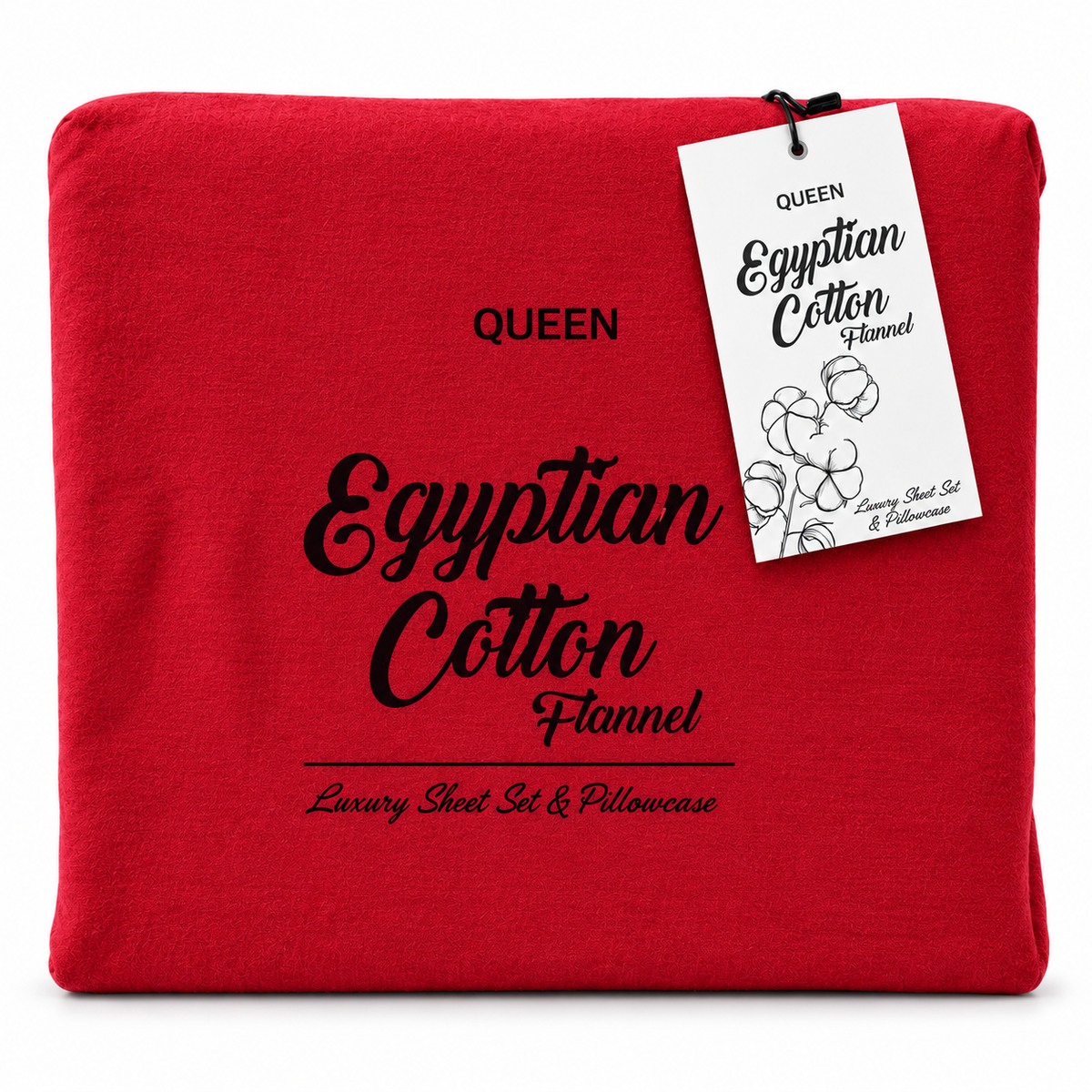 100% Egyptian Flannelette Cotton Queen Fitted Sheet Set & Pillow Cases in Deep Red