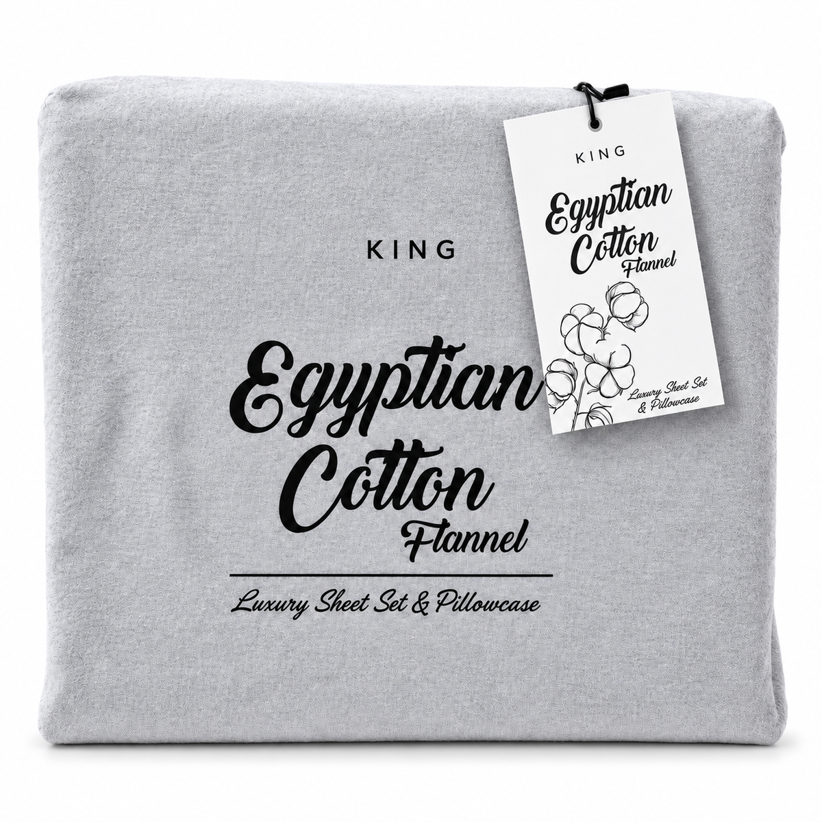 100% Egyptian Flannelette Cotton King Fitted Sheet Set & Pillow Cases in Plain Grey