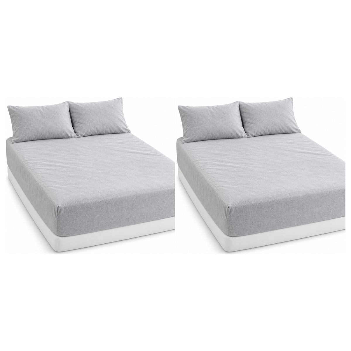 2x 100% Egyptian Flannelette Cotton Queen Fitted Sheet Set & Pillow Cases Pack - Plain Grey