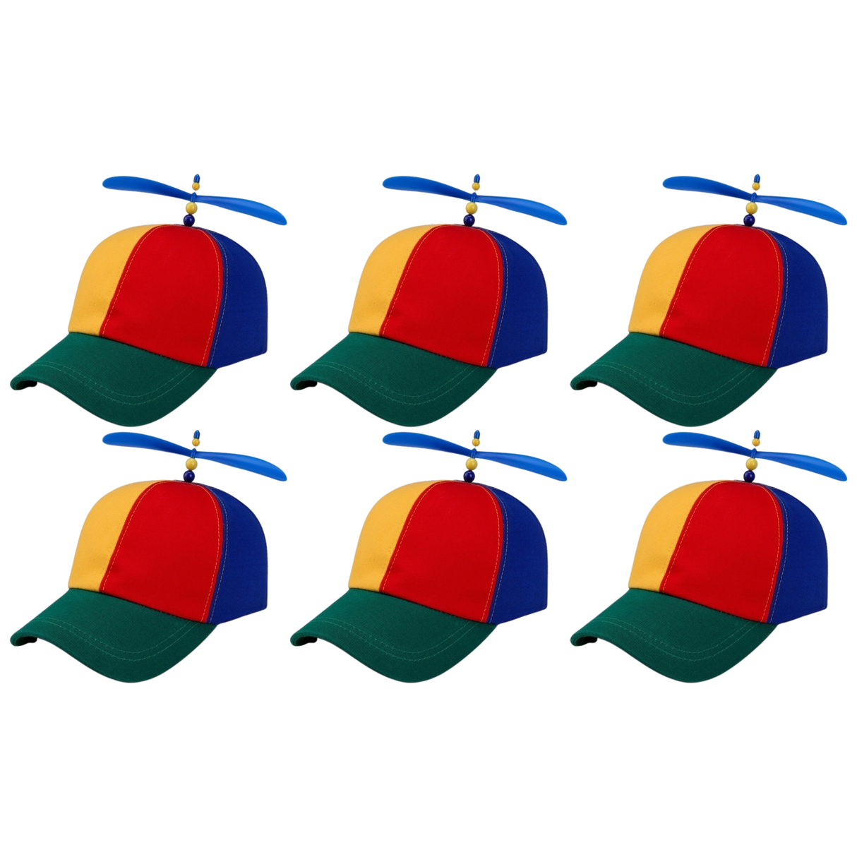 6x Propeller Helicopter Hat Bulk Pack - Clown/Jester Windmill Snap Cap (Fancy Dress Costume)