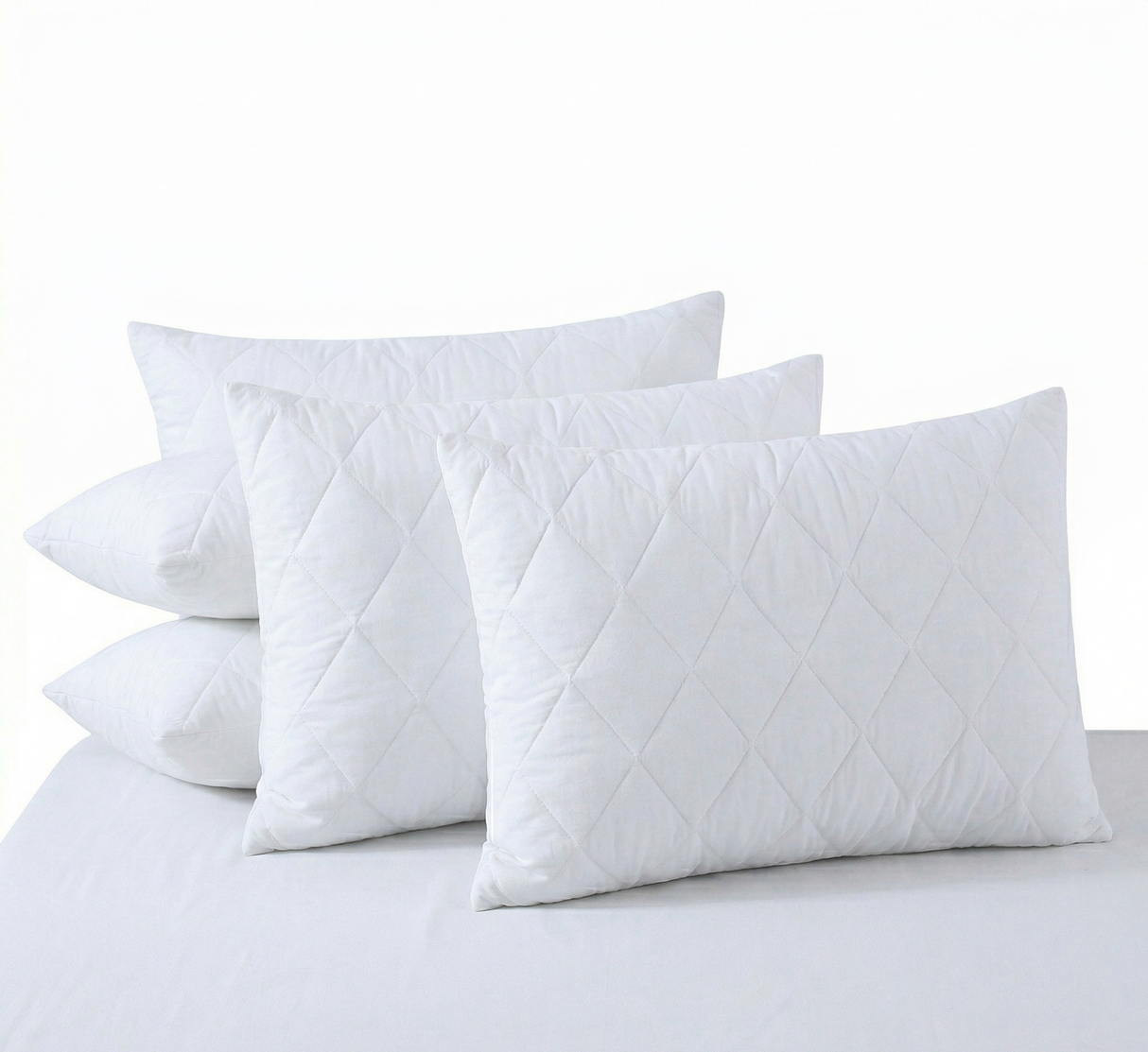 4x White Quilted Cotton Pillow Protector Pack - Breathable Slip Case - 48x74cm