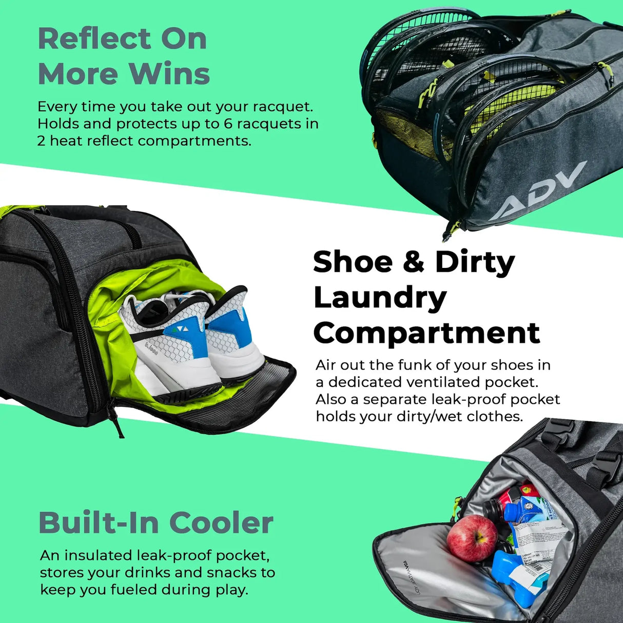 ADV Pro V3 Tennis Bag 6 Racquet Duffle in Volt Charcoal