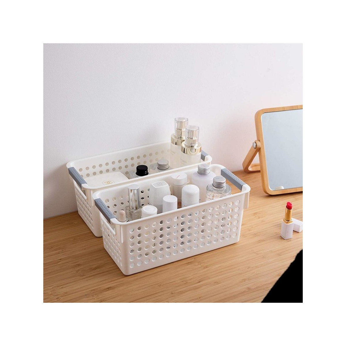 24x Premium Plastic Storage Basket Bulk w/ Grip Handles 34*16.5*16cm