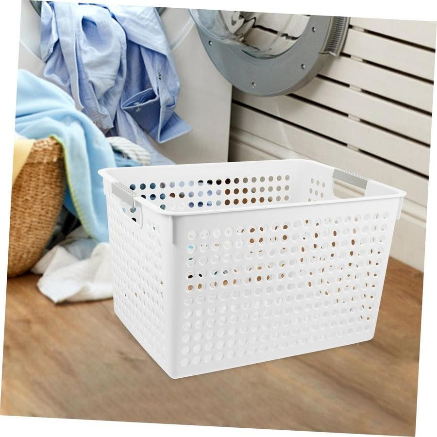16x Premium Plastic Storage Baskets Bulk w/ Grip Handles 35*25.5*21cm