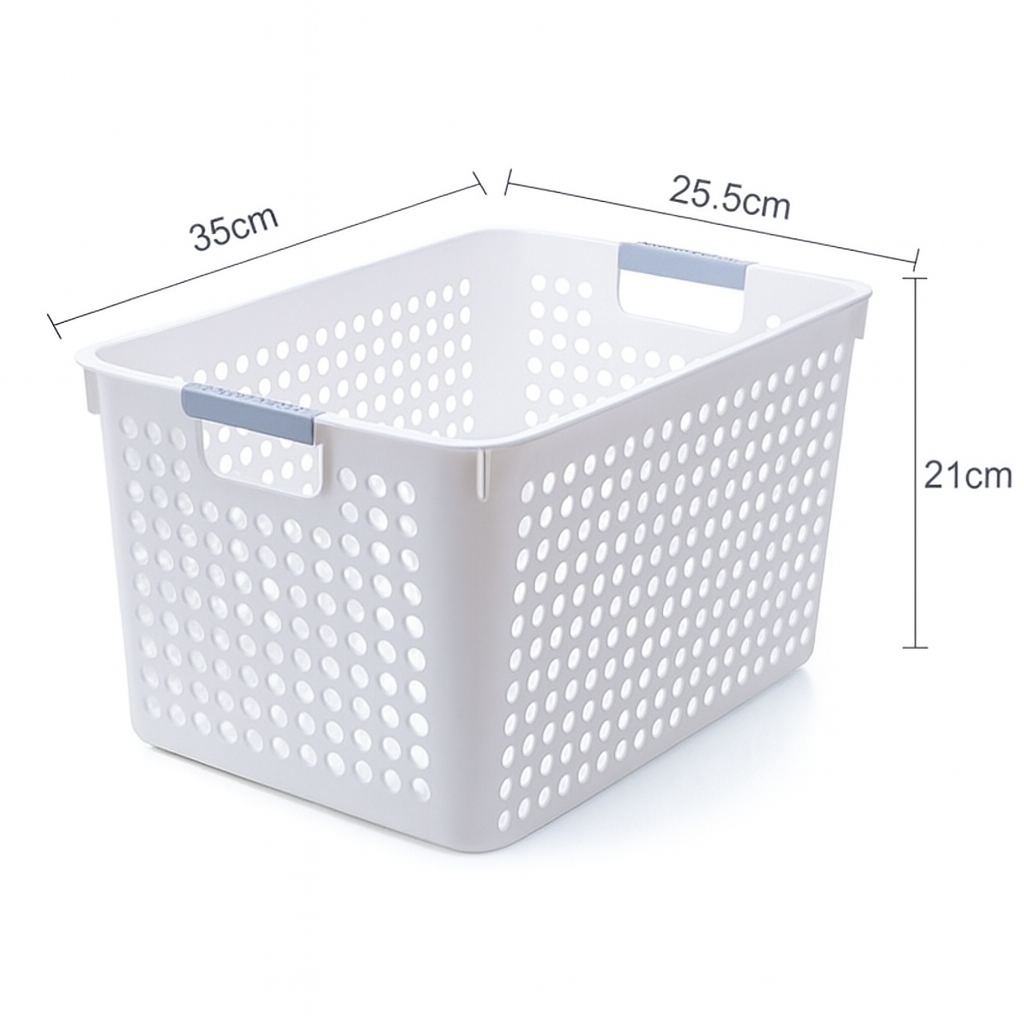 16x Premium Plastic Storage Baskets Bulk w/ Grip Handles 35*25.5*21cm