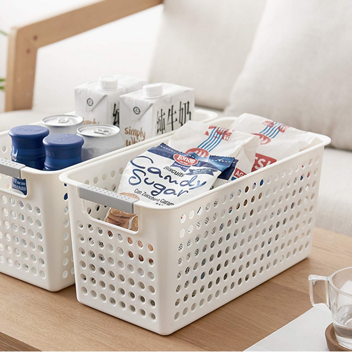 16x Premium Plastic Storage Baskets Bulk w/ Grip Handles 39.5*20.5*19.5cm