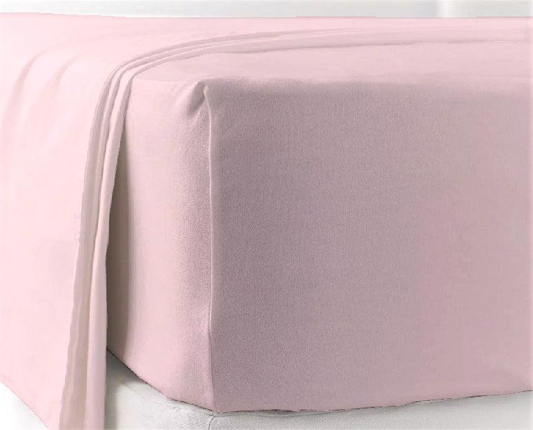 100% Cotton Percale Sheet Set - Fitted & Flat Sheets + Pillowcases - Pale Pink