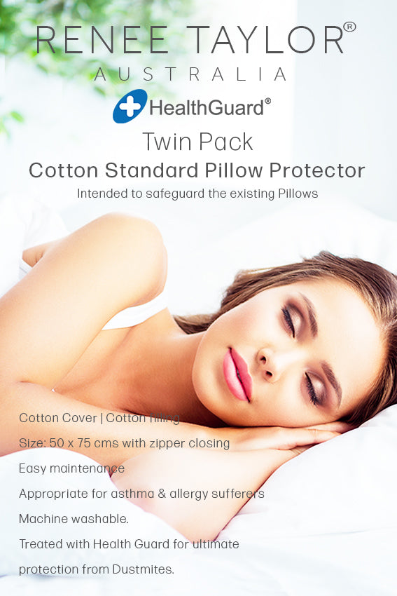 Renee Taylor 300TC Cotton Quilted Pillow Protector Twin Pack (2x Standard 50x75cm, Zip Closure)