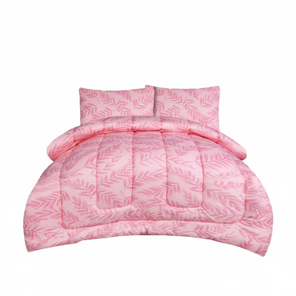 Olea Meadow Single Comforter Set w/ Fitted Sheet & 2 Pillow Covers - Pink (4 Piece Set)