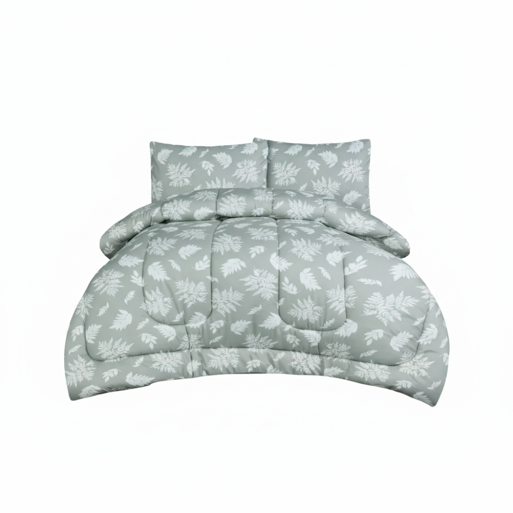 Verdant Double Comforter Set w/ Fitted Sheet & 4 Pillow Covers - Sage/White (6 Piece Set)