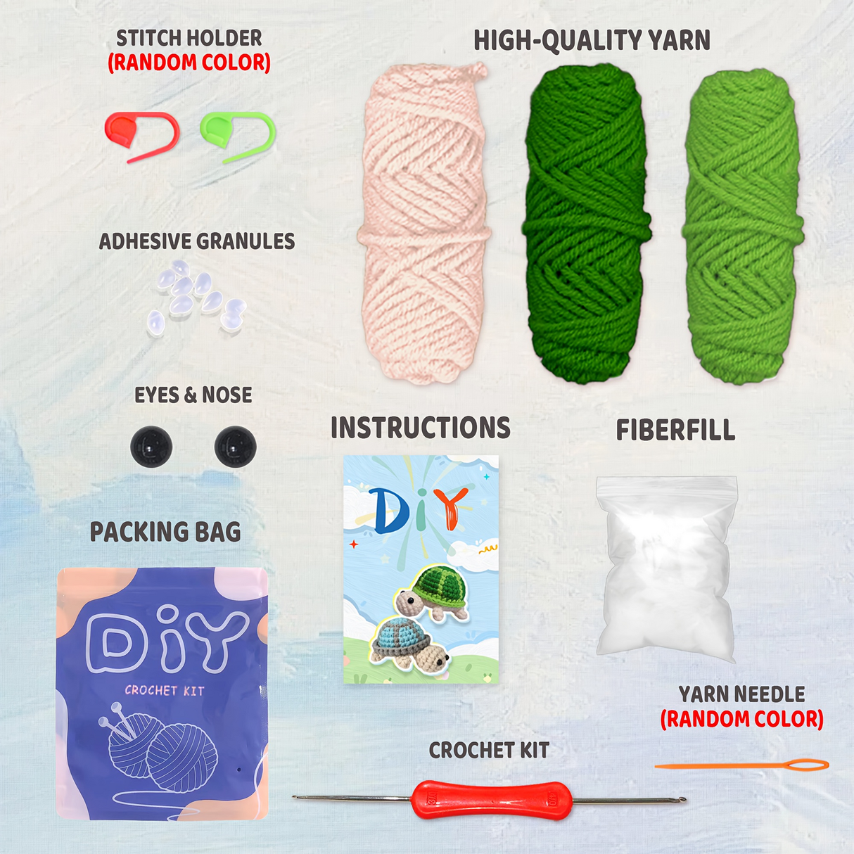 DIY Turtle Knitting Crochet Kit Needles Hooks Set Tools Yarn Sewing Grip