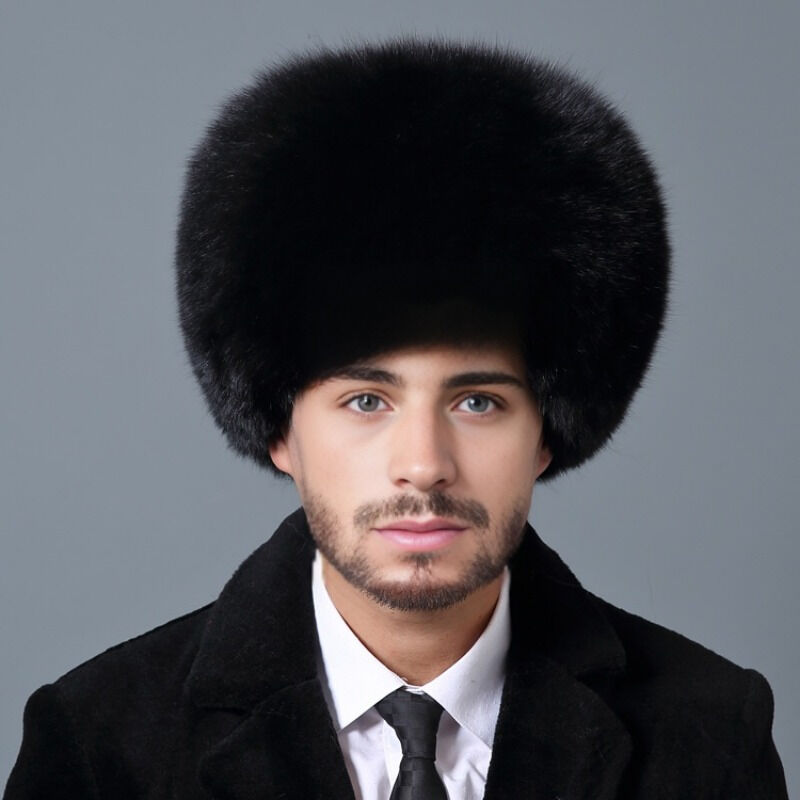 Mens Ushanka Ukrainian Trapper Hat in Black Faux Fur Windproof & Insulated Winter Cap