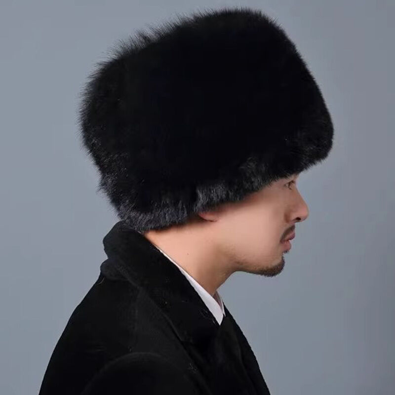 Mens Ushanka Ukrainian Trapper Hat in Black Faux Fur Windproof & Insulated Winter Cap