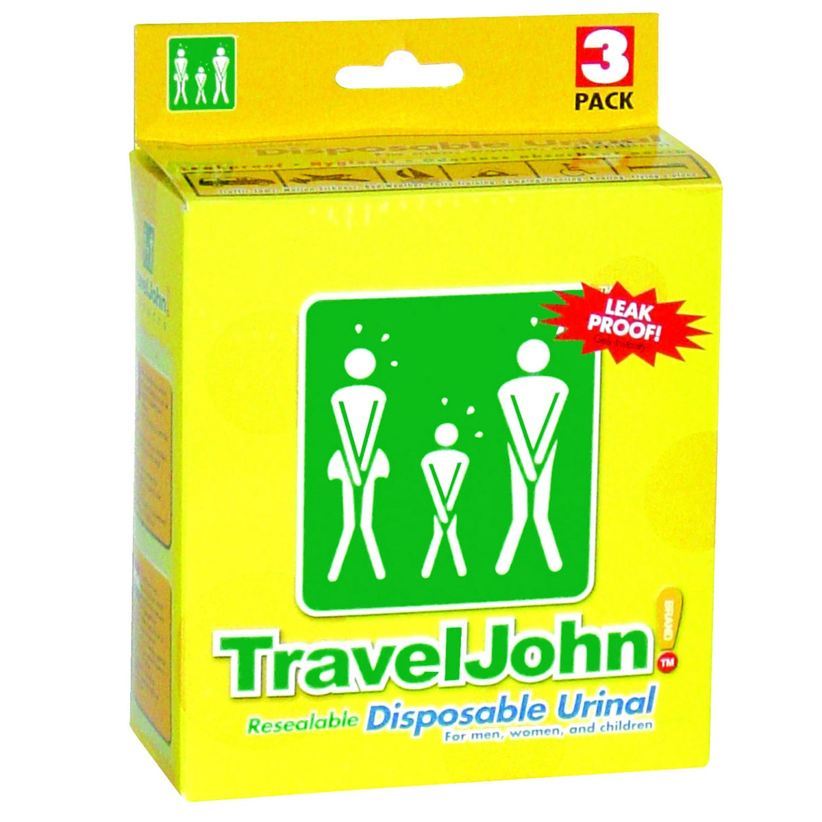 3pk Travel John! Disposable Urinal - Resealable & Leakproof Hygienic Portable Toilet