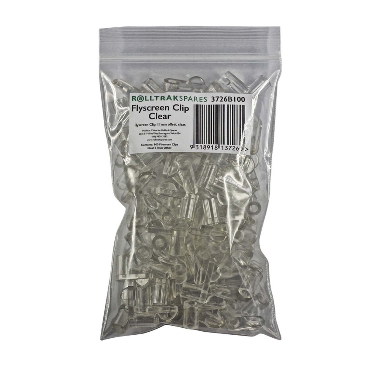 Rolltrak 1 Pack of 100 Flyscreen Swivel Clips 11mm Offset - Clear