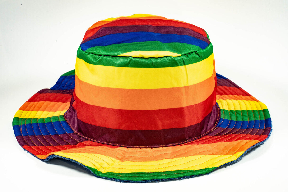 Rainbow Terry Towelling Bucket Hat Gay Lesbian Mardi Gras Party Cap LGBT - Reversible