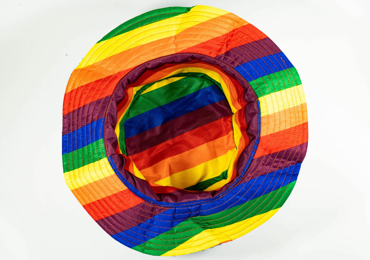 Rainbow Terry Towelling Bucket Hat Gay Lesbian Mardi Gras Party Cap LGBT - Reversible