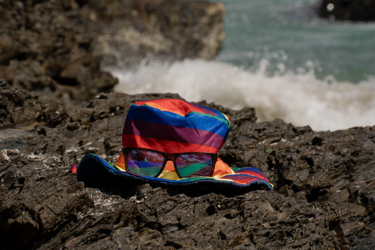 Rainbow Terry Towelling Bucket Hat Gay Lesbian Mardi Gras Party Cap LGBT - Reversible