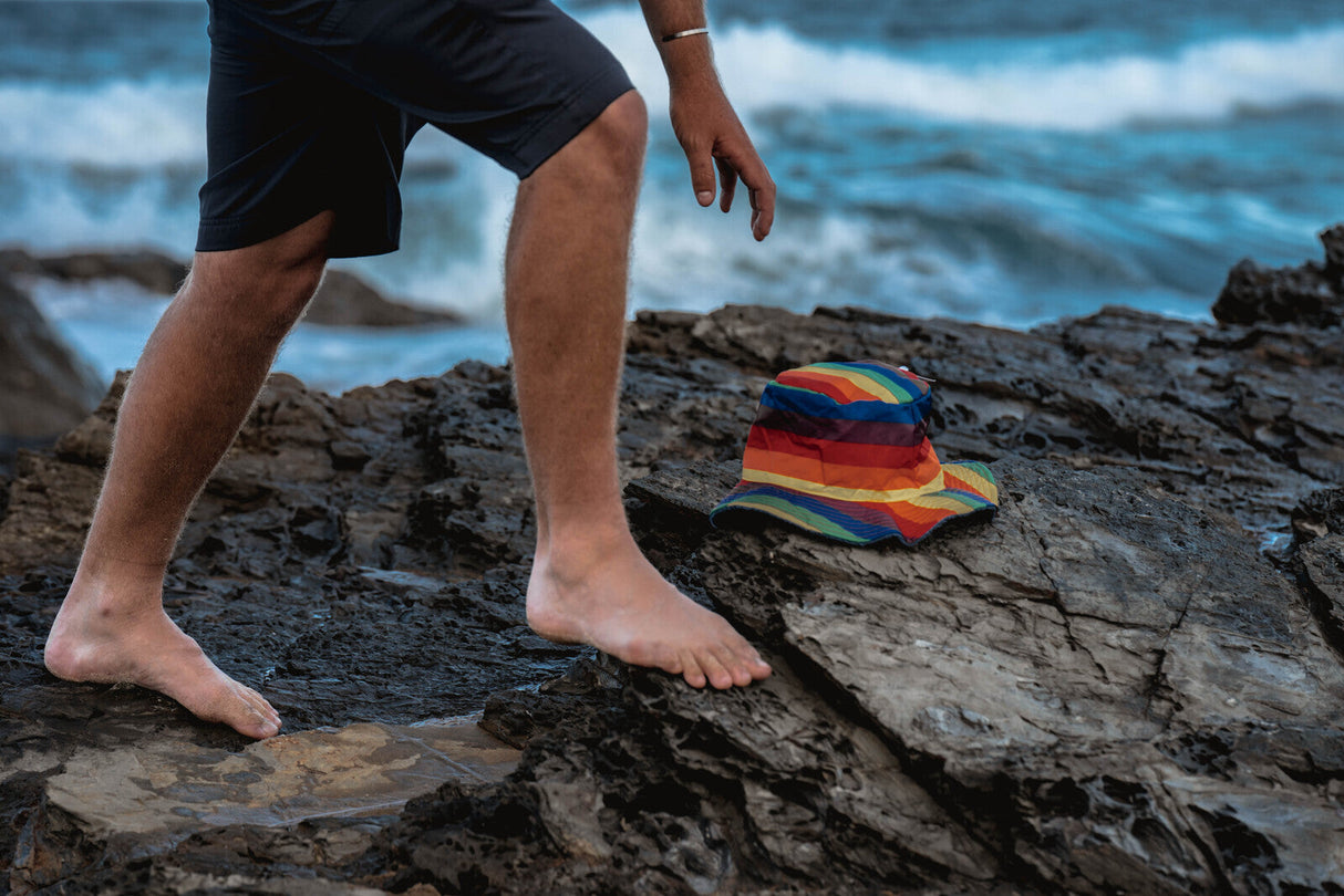 Rainbow Terry Towelling Bucket Hat Gay Lesbian Mardi Gras Party Cap LGBT - Reversible