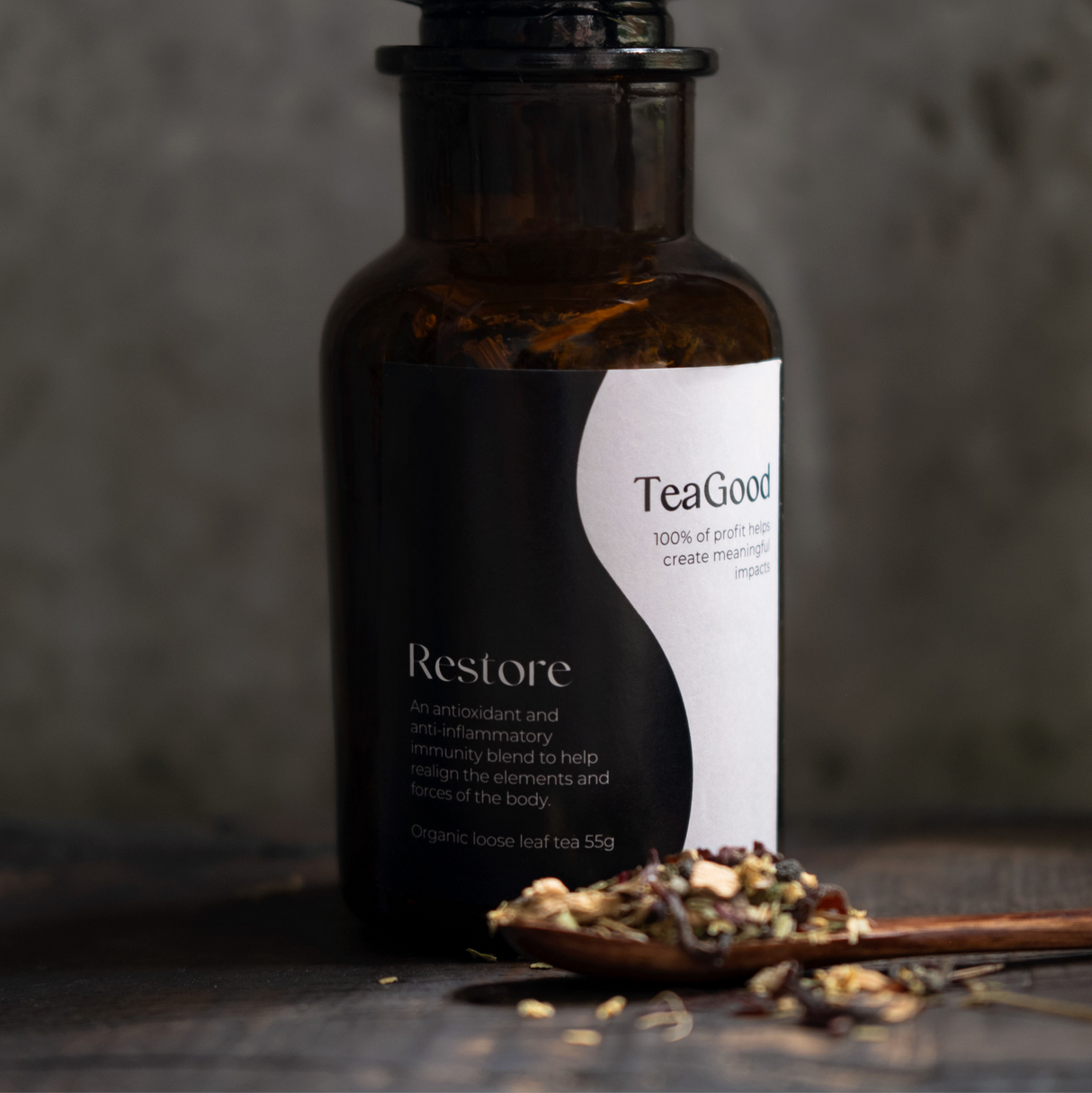 TeaGood Restore Organic Loose Leaf Tea Immunity & Anti-Inflammatory Blend - 55g in Glass Jar