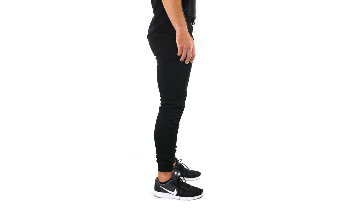 Riflessi Mens Skinny Track Pants Joggers - Slim Cuffed Fleece Gym/Casual Sweat Pants - Black