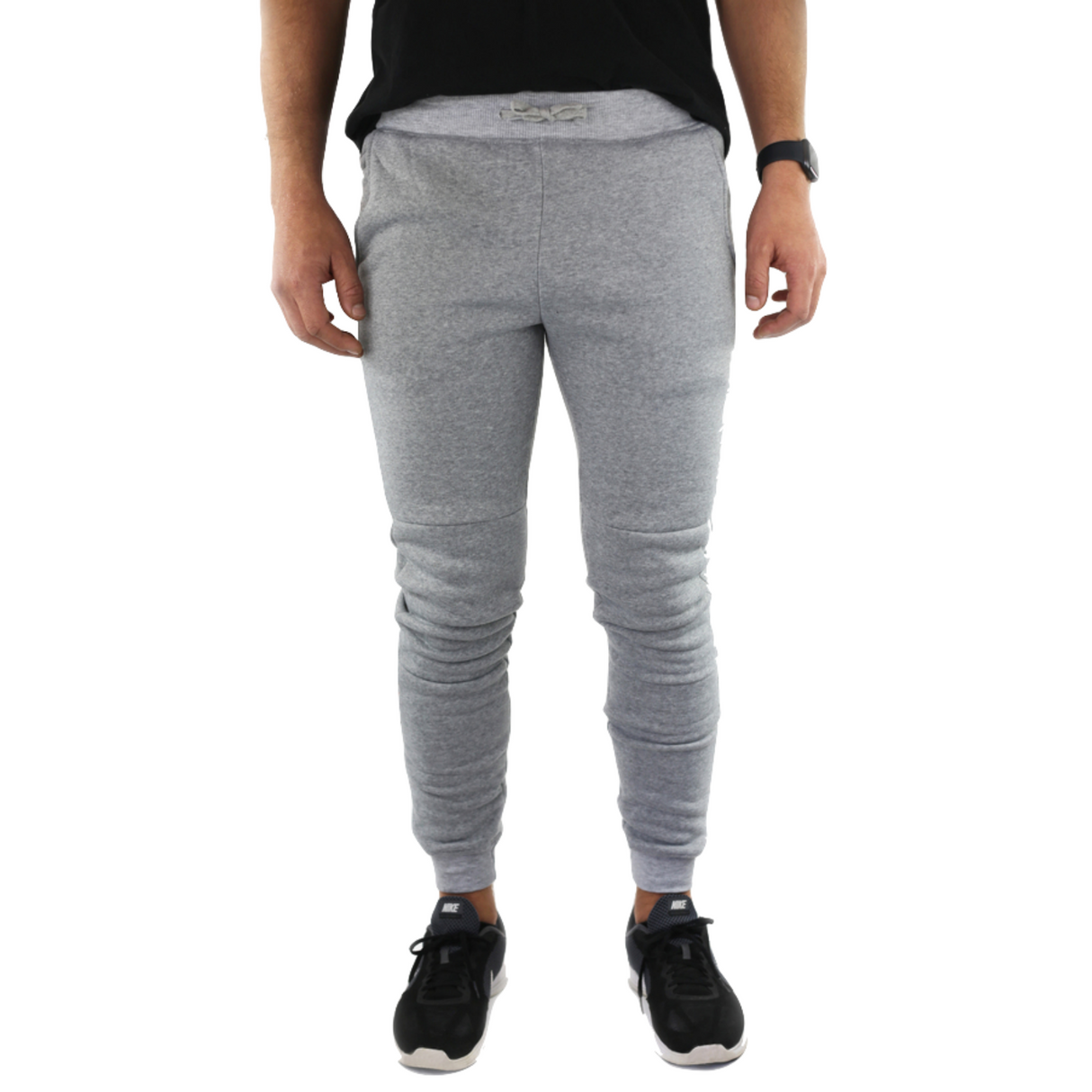 Mens Skinny Track Pants Joggers Trousers Gym Casual Sweat Cuffed Slim Trackies Fleece - White