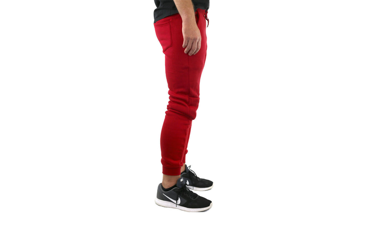 Riflessi Mens Skinny Track Pants Joggers - Slim Cuffed Fleece Gym/Casual Sweat Pants - Red