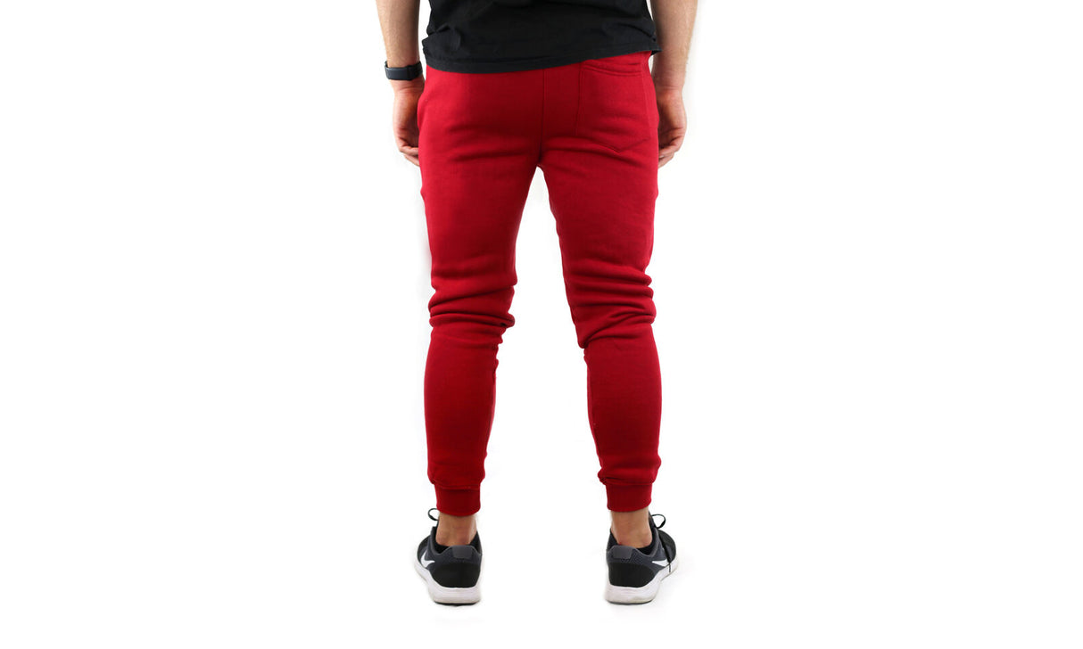 Riflessi Mens Skinny Track Pants Joggers - Slim Cuffed Fleece Gym/Casual Sweat Pants - Red