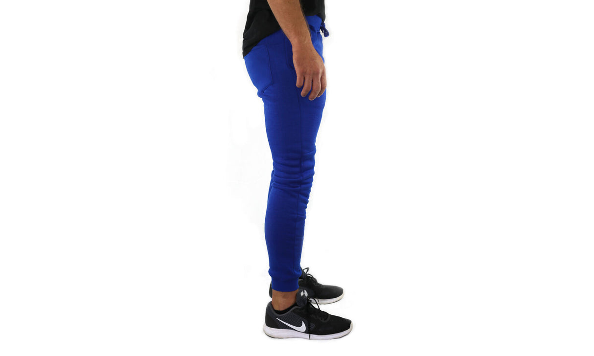 Riflessi Mens Skinny Track Pants Joggers - Slim Cuffed Fleece Gym/Casual Sweat Pants - Royal Blue