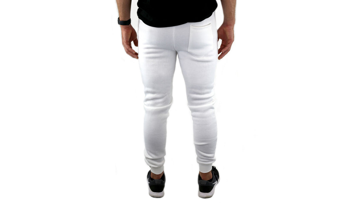 Riflessi Mens Skinny Track Pants Joggers - Slim Cuffed Fleece Gym/Casual Sweat Pants - White