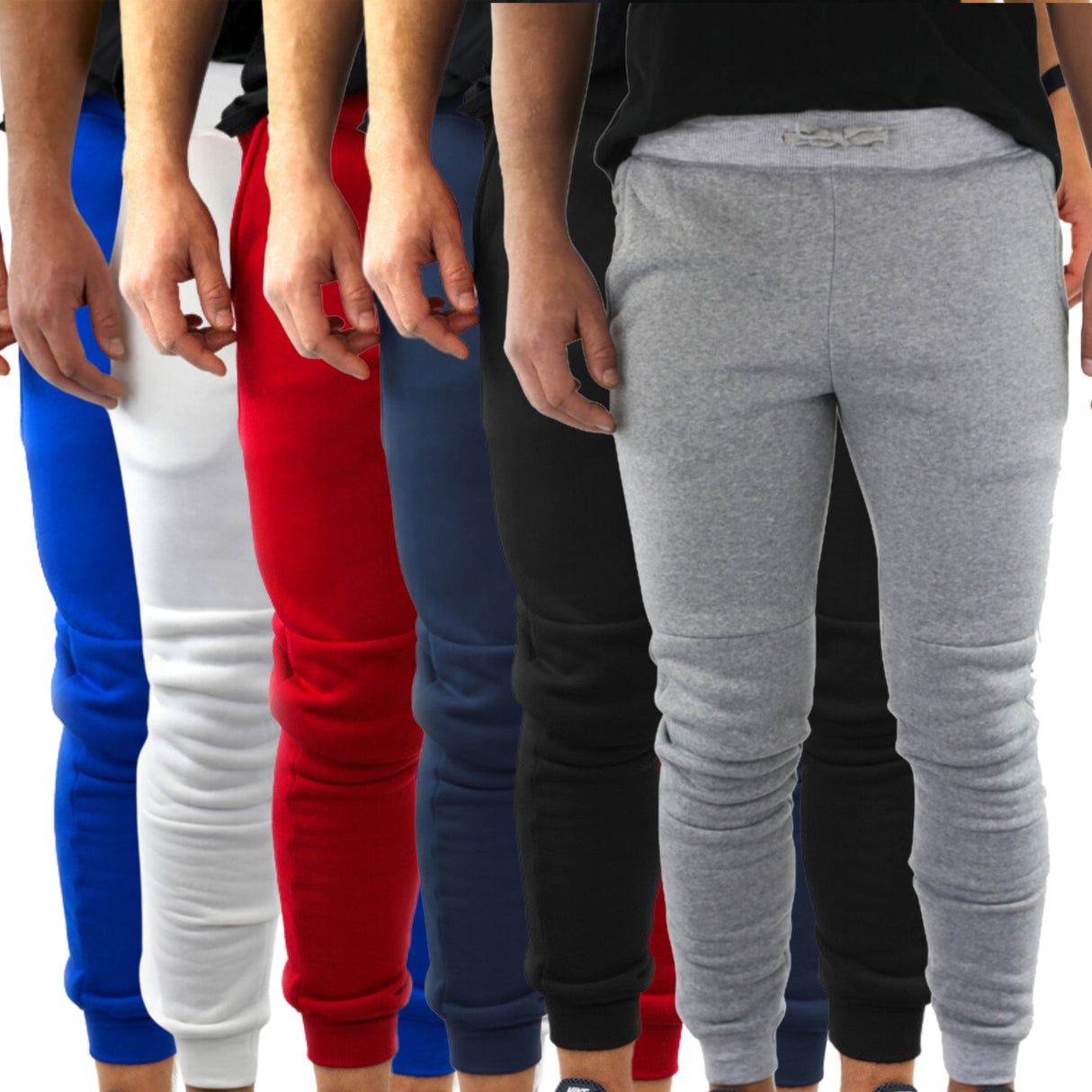 Mens Skinny Track Pants Joggers Trousers Gym Casual Sweat Cuffed Slim Trackies Fleece - Black