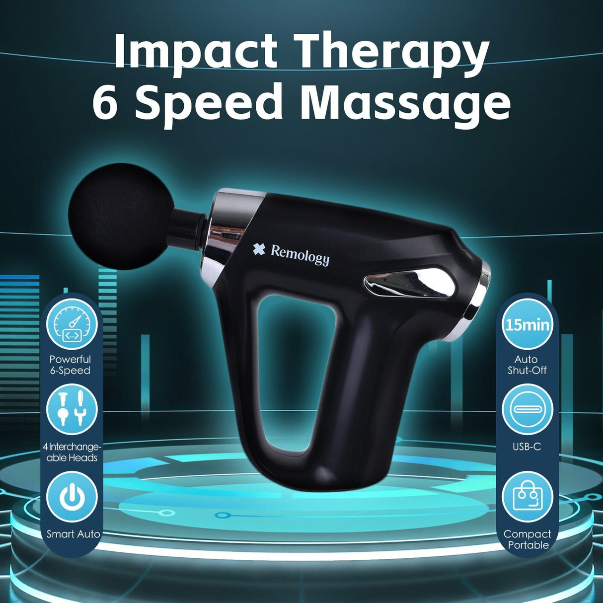 Remology Massage Gun Impact Therapy Speed 4 Head Therapeutic Pain Relief