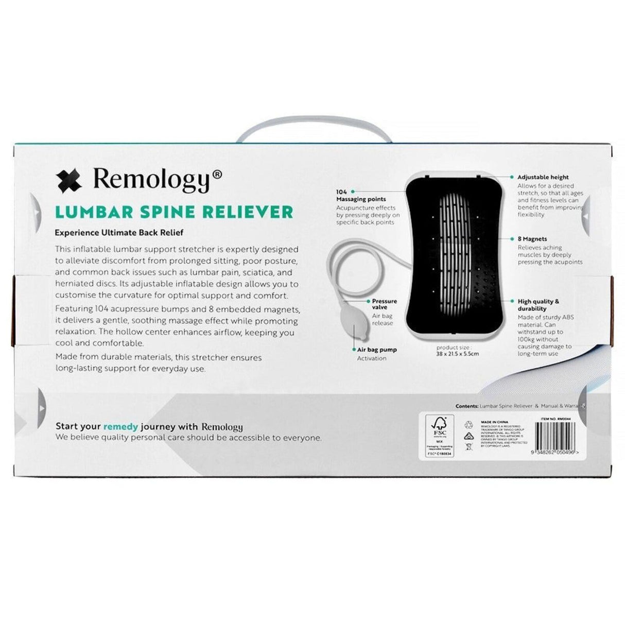 Remology Adjustable Air Lumbar Spine Reliever Back Stretcher Pain Relief