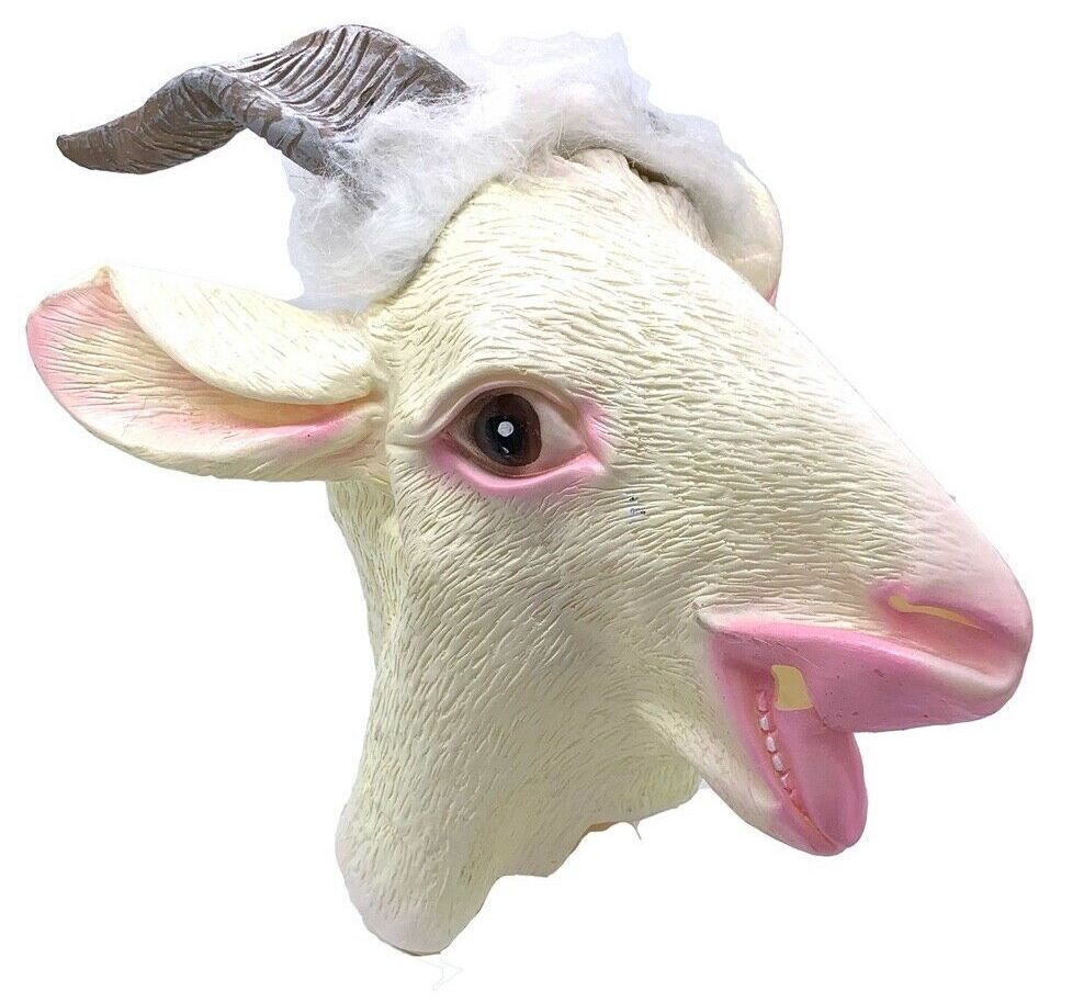 White Goat Full Head Latex Mask - Animal Costume Accessory (Halloween/Fancy Dress Party)